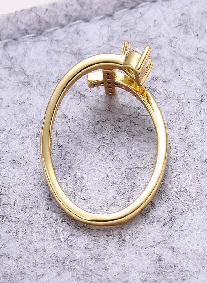 DATOA Gold Cross Heart Ring Cubic Zirconia Open Adjustable Ring Religious Christian Faith Jewelry for Her-Gold - Image 2
